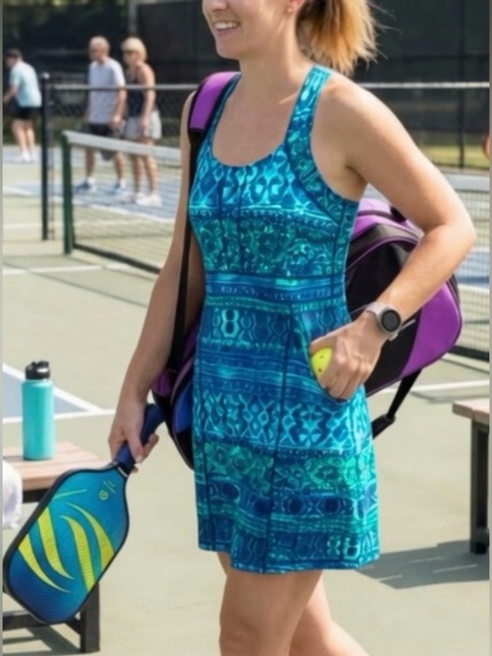Title Nine Arabella Nimblene Racer-Back Dress, Teal/Blue Print; EUC, Sz. 6